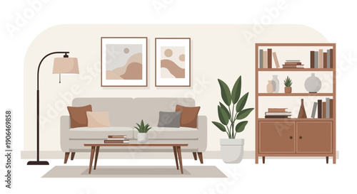 Modern Living Room Furniture Illustration.