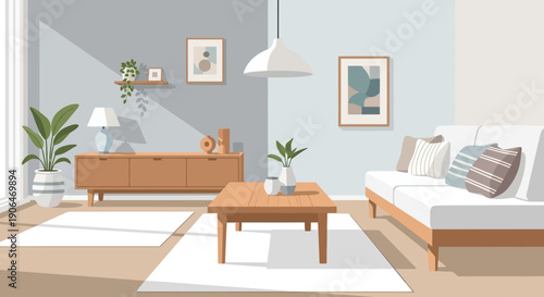 Modern Living Room Interior Design Illustration.