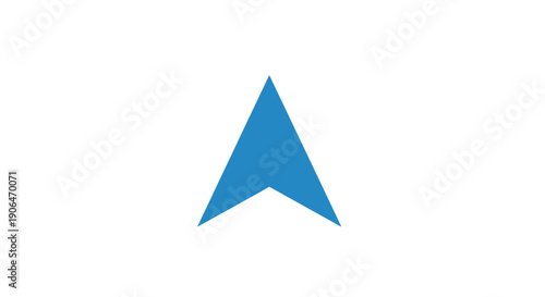 Blue arrow pointing upwards on a white background, navigation concept.
