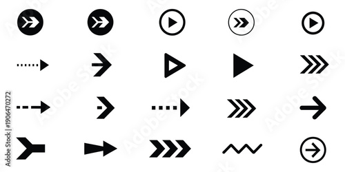 Swipe right arrow icons, multiple cursor direction symbols, arrow set, black arrow vector icons, editable design