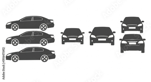 Collection of modern car silhouettes for automotive design.