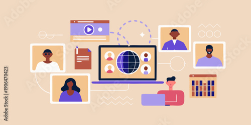 Digital connections a laptop facilitates video conferencing with diverse people