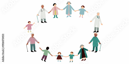 Diverse group of people holding hands in a circular arrangement