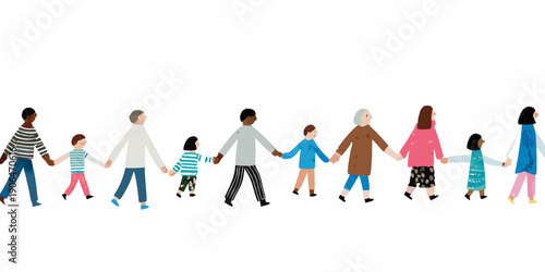A diverse group of people holding hands in a line symbolizing unity