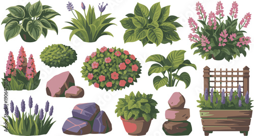 Vibrant plants and flowers in various pots and settings for gardening and decor inspiration