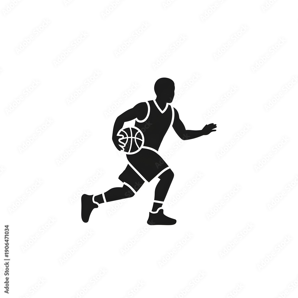 Naklejka premium Dynamic Basketball Player Dribbling Vector Icon Silhouette for Sports Designs