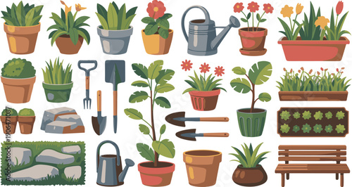 Vibrant gardening tools and plants for home decor and outdoor spaces