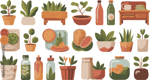 Vibrant plants and fresh fruits for healthy lifestyle