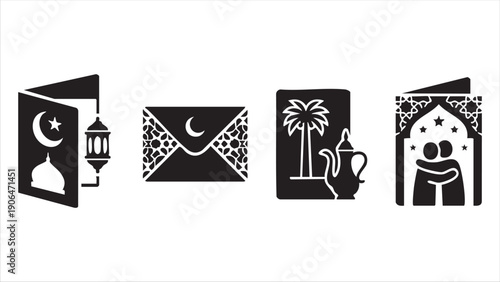 Islamic holiday icons for ramadan and eid greetings cards and gifts