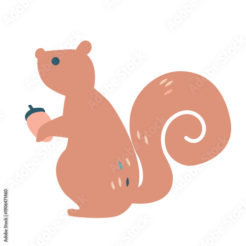 北欧デザイン風のどんぐりを持つリスのベクターイラスト