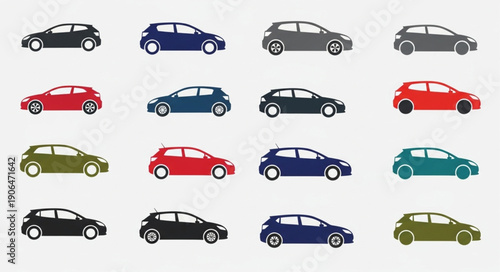 Collection of Modern Hatchback Cars in Various Colors.