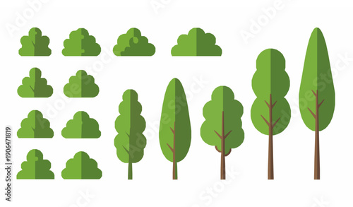 Flat Green Tree and Bush Vector Set for Nature and Landscape Design