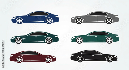 Collection of Modern Luxury Sedan Cars in Different Colors.