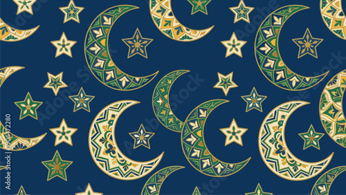 Islamic Crescent Moon & Star Pattern Background - Ramadan & Eid Celebration Design