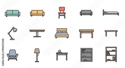 Collection of modern furniture icons in flat design style.