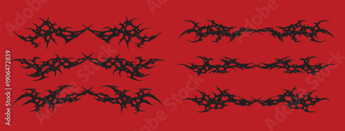 Cyber Sigilism Vector Symmetrical Ornaments. Black Gothic Tribal Shapes, Sharp Neo-Tribal Tattoo Elements, Abstract Edgy Graphic Assets for Streetwear and Dark Aesthetic Designs.