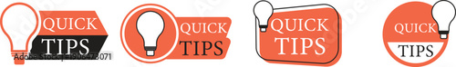 Quick tips icon set for user guidance, help, information, ideas, and advice. Symbol for web and app interface design, representing tips, helpful tricks, and smart ideas for business and advertising.