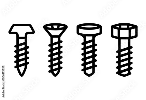 assortment of common screws and drill bits, vector illustration for hardware, construction, DIY projects, tools, repair work, technical designs, manuals, posters, and creative vector projects.