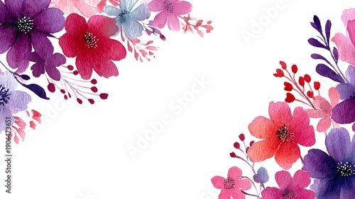 Vibrant Watercolor Floral Border Design with Colorful Blooms and Berries.