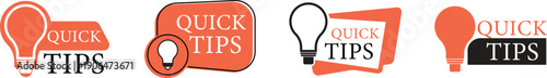 Quick tips icon set for user guidance, help, information, ideas, and advice. Symbol for web and app interface design, representing tips, helpful tricks, and smart ideas for business and advertising.