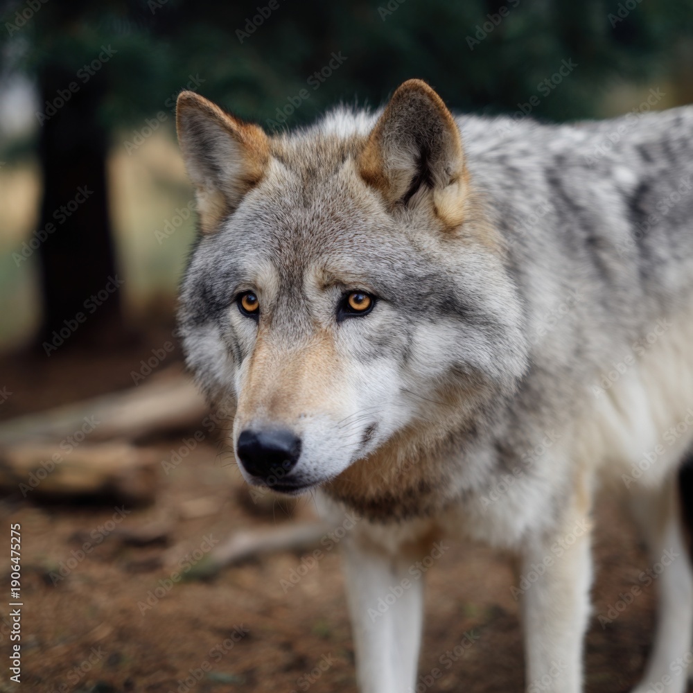 Obraz premium Majestic gray wolf in natural woodland setting