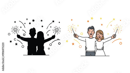 A couple celebrating with sparklers on a joyful night out together
