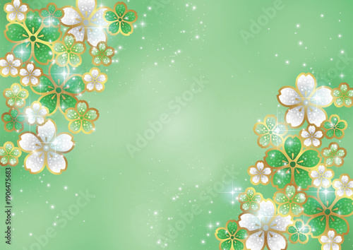 桜ジュエリー、背景、イラスト、緑、キラキラ、かわいい、横