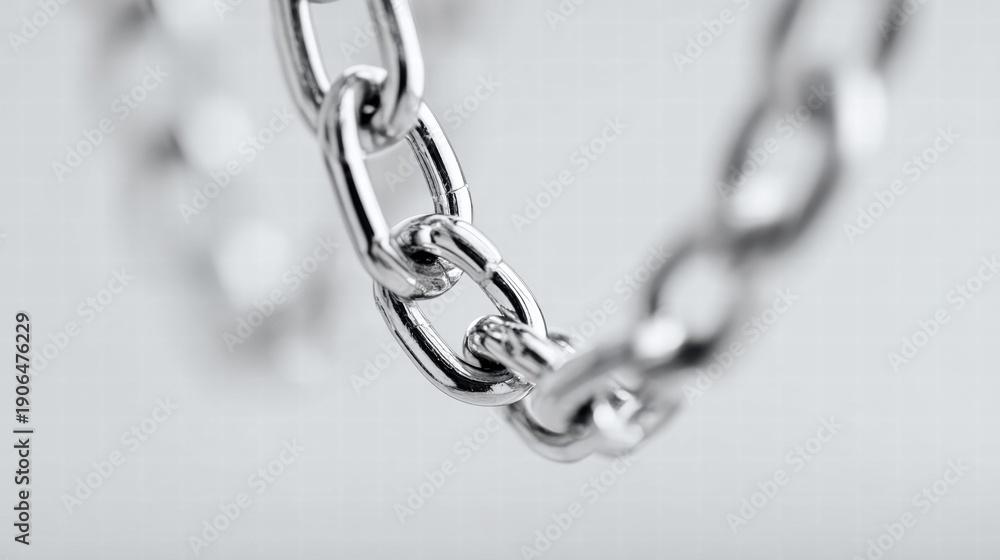 Fototapeta premium A close-up of a silver metal chain with a shallow depth of field on a white backdrop.