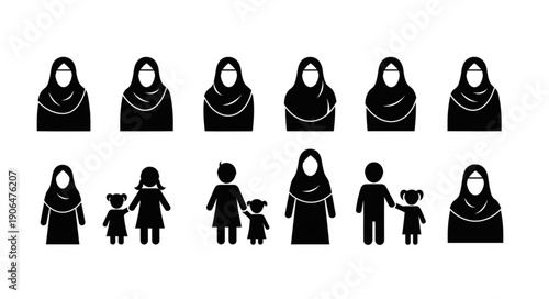 Collection of Muslim Women and Children Silhouettes.