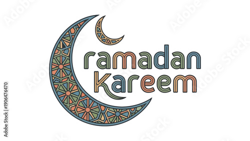 A colorful Ramadan Kareem greeting with a crescent moon design