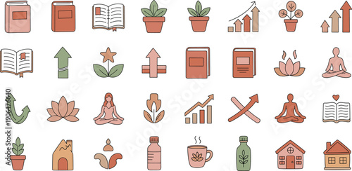 International Women’s Day Hand-Drawn Flat Vector Doodle Icon Set Focused on Women Personal Growth and Self Development