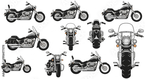 Collection of Motorcycle Illustrations in Various Poses.
