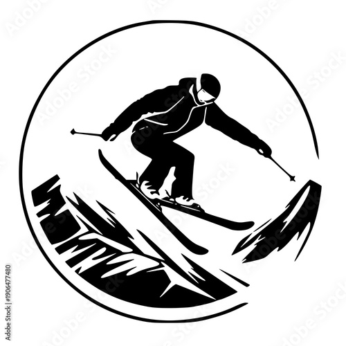 skiing in the mountains , vector illustration of a ski , silhouette of a ski 