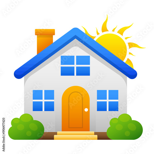 Sunny Home Icon. Vector Illustration.