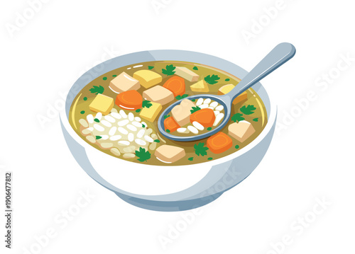 colored flat icon vector illustration chicken soup clear broth carrot potato rice gentle low fodmap soup