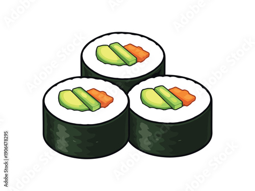 colored flat icon vector illustration rice sushi style avocado cucumber carrot inside served plain no soy