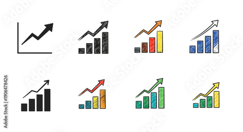 Dynamic collection of hand-drawn digital vector charts, depicting consistent financial growth and upward business trends for modern economic progress