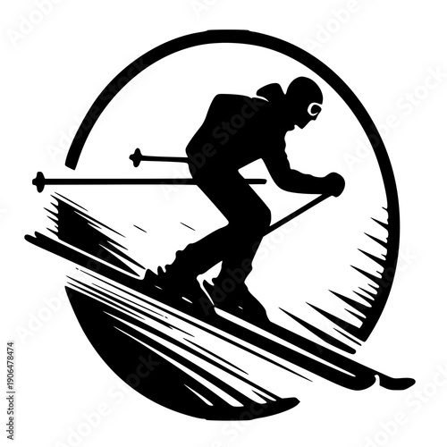Vector illustration of a ski , silhouette of a ski 