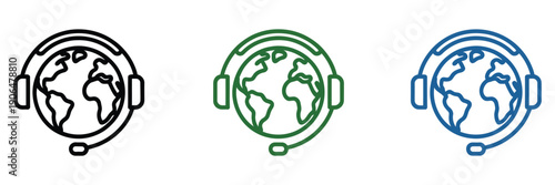 World with headphones icon, global music and audio logo, scalable vector, color editable, ideal for music websites