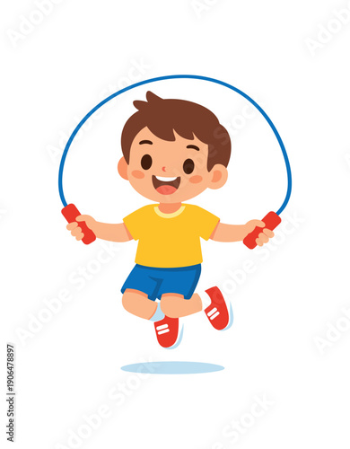 kid playing jump rope active outdoor toy clean shapes. colored flat icon vector illustration