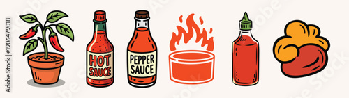Spicy food icons with chili peppers and hot sauce bottles spicy food icons with chili peppers and hot sauce bottles