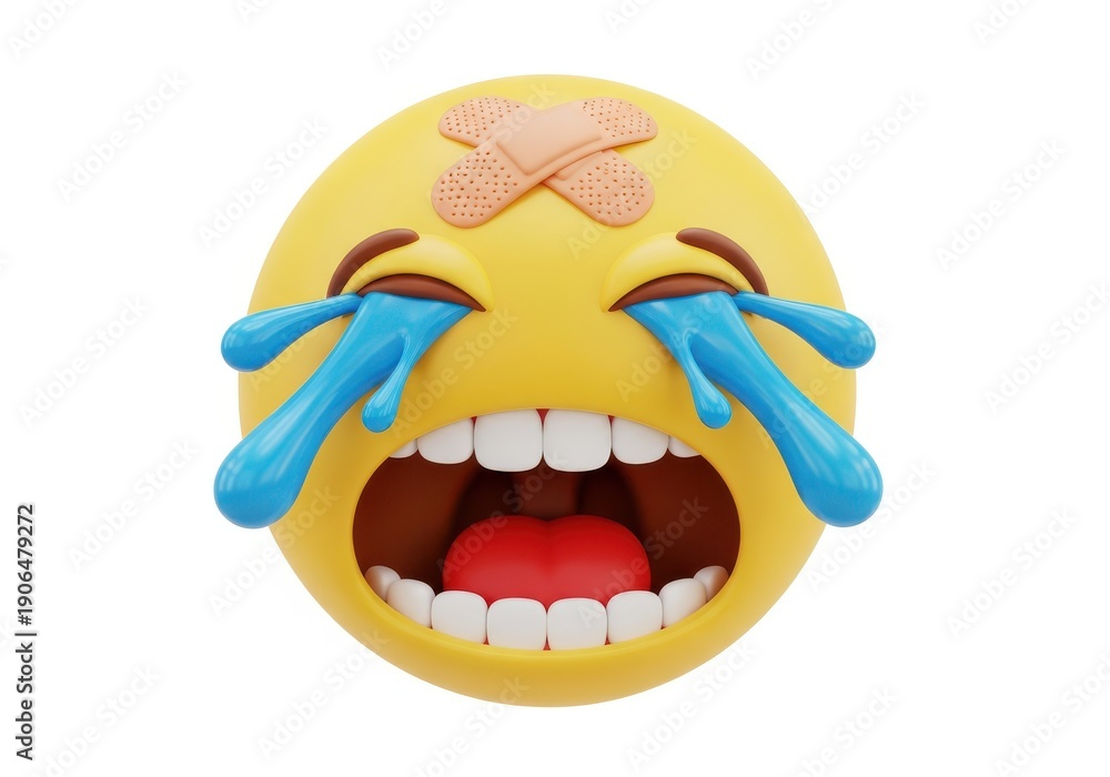 Obraz premium Three dimensional representation of a facial icon expressing intense distress with head injury protection