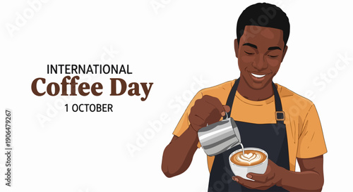 Skilled barista making coffee, pouring intricate latte art into ceramic cup for creamy beverage. Barista making coffee demonstrates professional technique, craftsmanship, and dedication to quality.