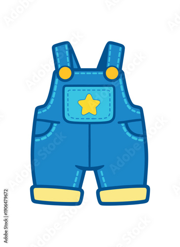 toddler overalls with front pocket and tiny kids everyday outfit clean shapes. colored flat icon vector illustration