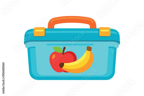 small lunchbox with simple fruit icon front child food container clean shapes. colored flat icon vector illustration