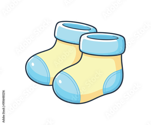 miniature baby socks pair with rolled cuffs newborn size footwear clean shapes. colored flat icon vector illustration