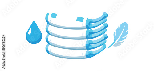stack of disposable newborn diapers with droplet and feather symbols ultra soft nappies clean shapes. colored flat icon vector illustration