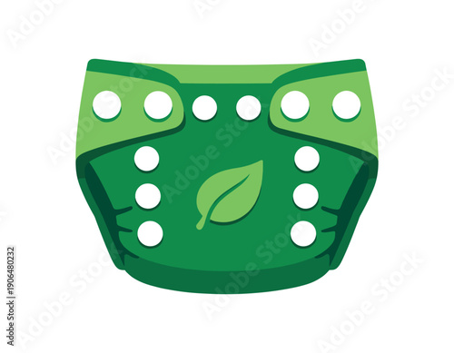 reusable newborn cloth diaper with simple snaps and leaf symbol eco baby nappy clean shapes. colored flat icon vector illustration