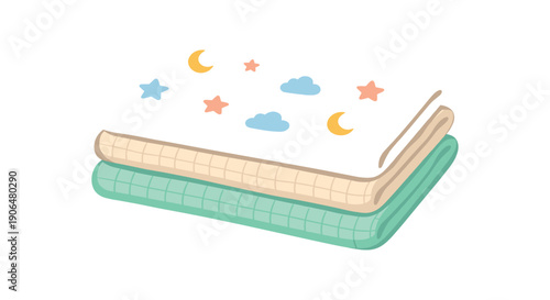 muslin burp cloths stacked small pile light breathable newborn textiles clean shapes. colored flat icon vector illustration