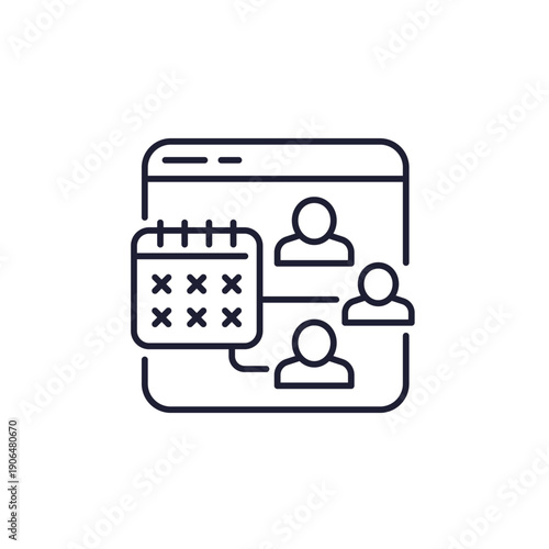 absence and attendance line icon with calendar and workers